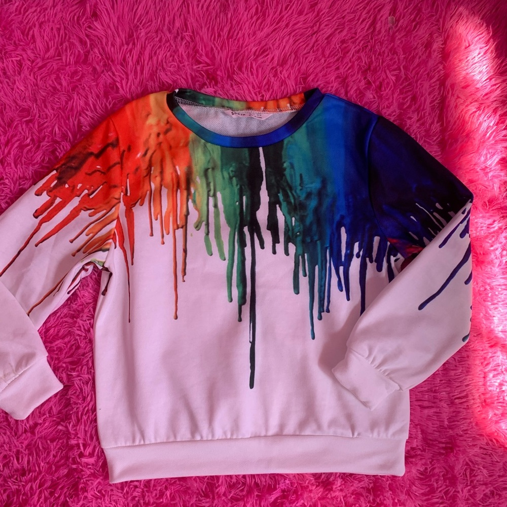 White/ Multicolored pull over crew neck sweatshirt